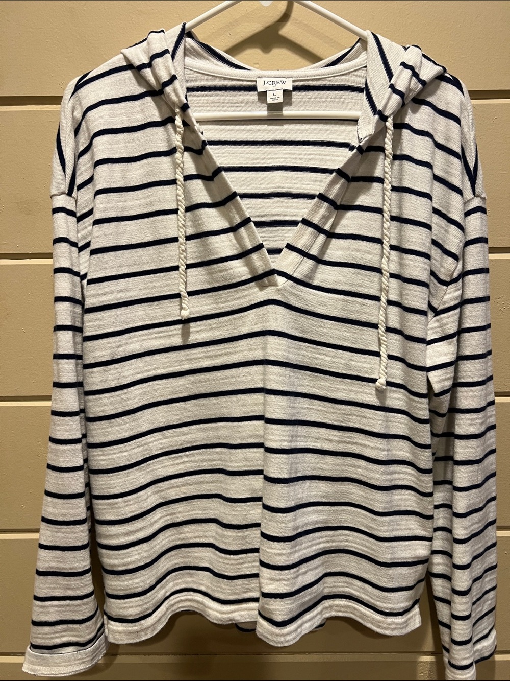 J. Crew Navy and White Striped Hooded Pullover